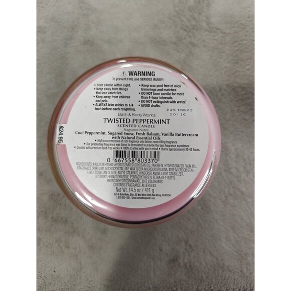 Bath and Body Works 3 Wick Candle Twisted Peppermint Set Of 2 - Picture 4 of 9
